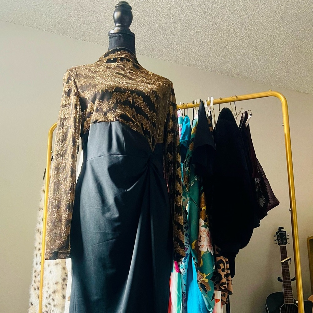 Disco Black and Gold Elegant Shein Cocktail Dress